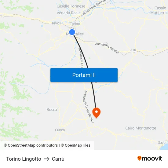 Torino Lingotto to Carrù map