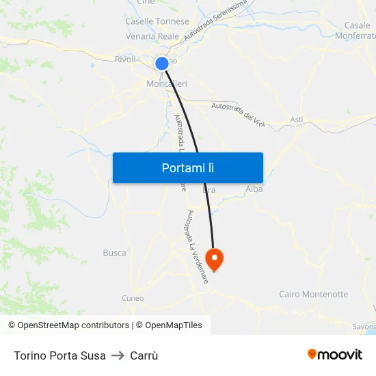 Torino Porta Susa to Carrù map