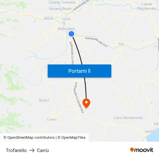 Trofarello to Carrù map