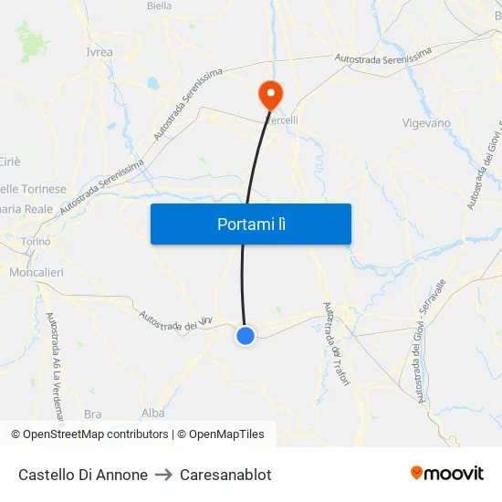Castello Di Annone to Caresanablot map