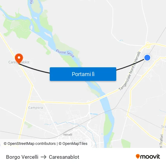 Borgo Vercelli to Caresanablot map