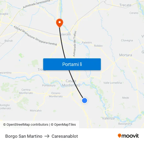 Borgo San Martino to Caresanablot map