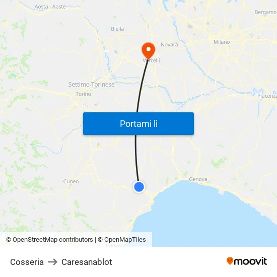 Cosseria to Caresanablot map