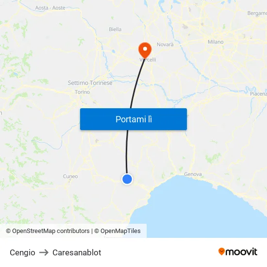 Cengio to Caresanablot map