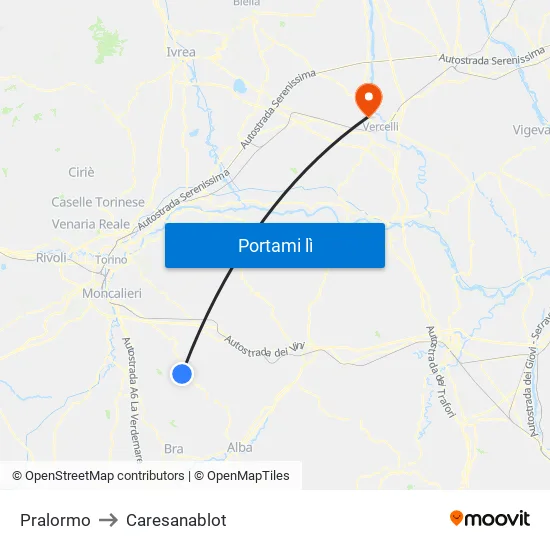 Pralormo to Caresanablot map