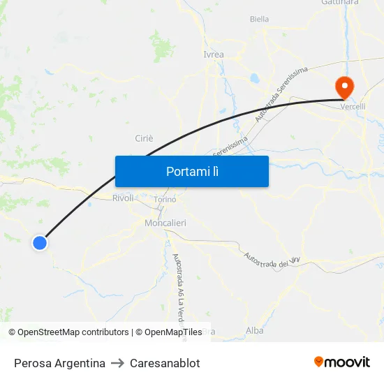 Perosa Argentina to Caresanablot map