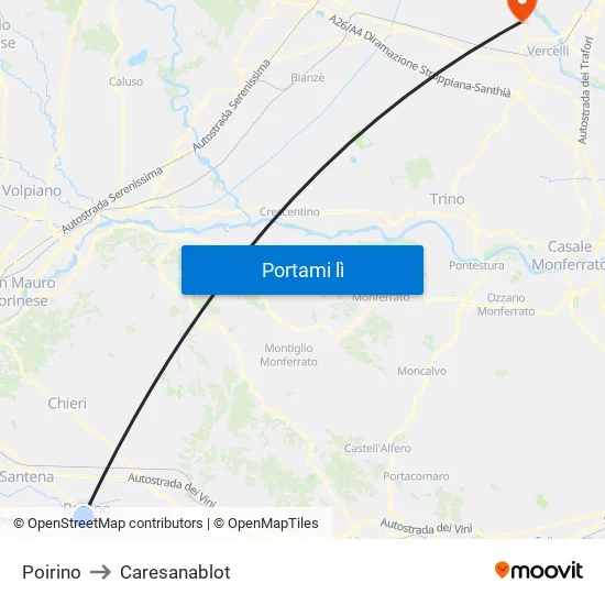 Poirino to Caresanablot map