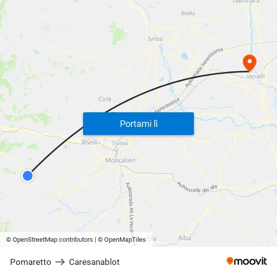Pomaretto to Caresanablot map