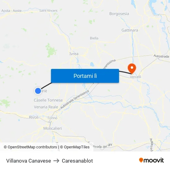 Villanova Canavese to Caresanablot map