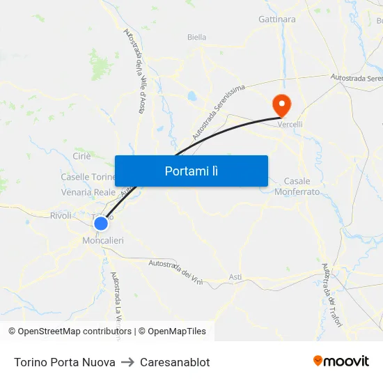 Torino Porta Nuova to Caresanablot map