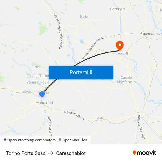 Torino Porta Susa to Caresanablot map