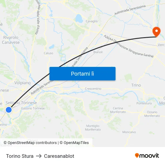 Torino Stura to Caresanablot map