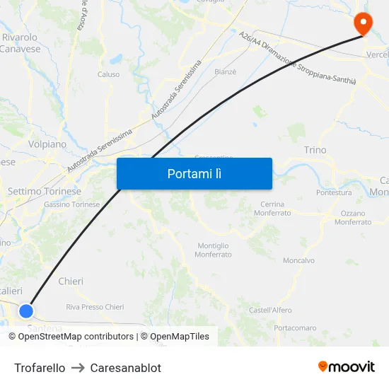 Trofarello to Caresanablot map