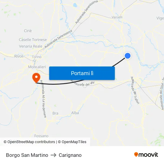 Borgo San Martino to Carignano map