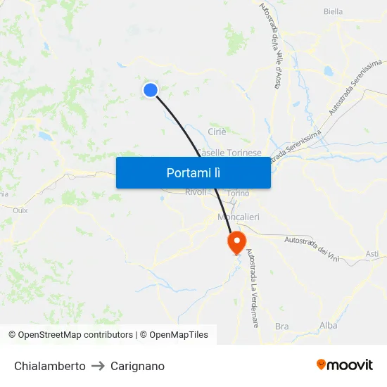 Chialamberto to Carignano map