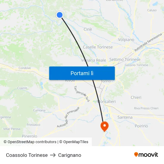 Coassolo Torinese to Carignano map