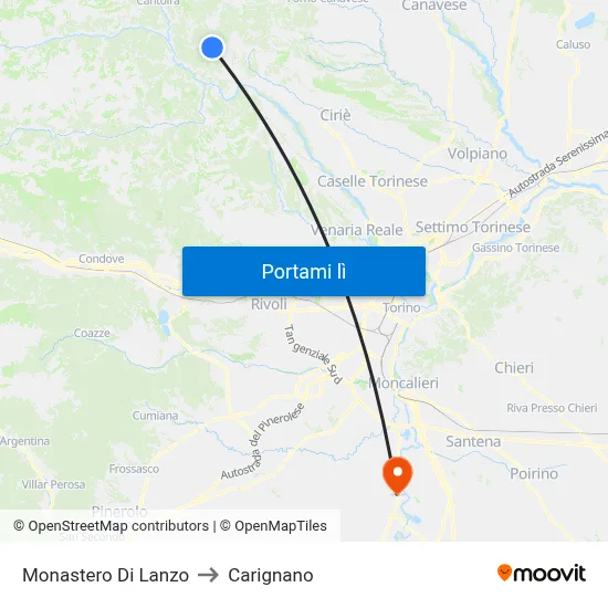 Monastero Di Lanzo to Carignano map