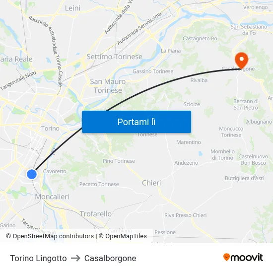 Torino Lingotto to Casalborgone map