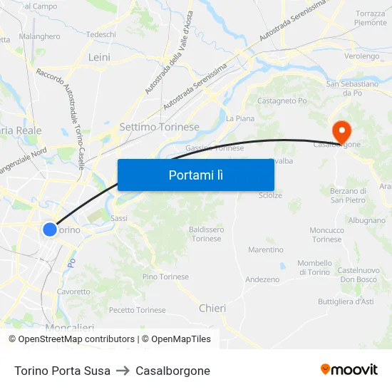 Torino Porta Susa to Casalborgone map