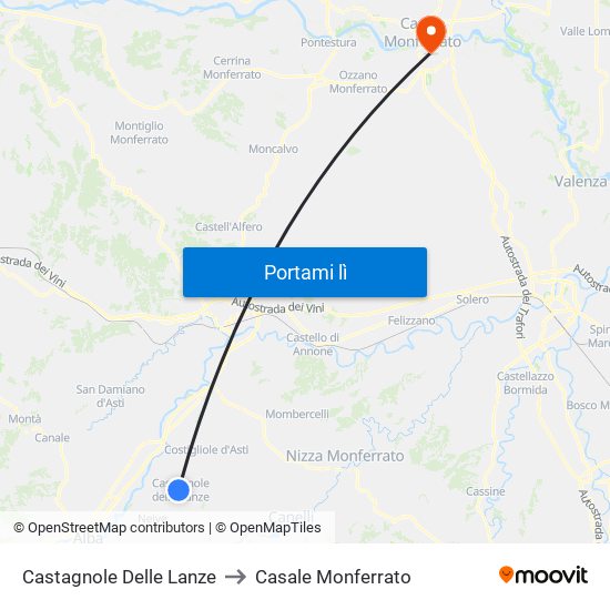 Castagnole Delle Lanze to Casale Monferrato map