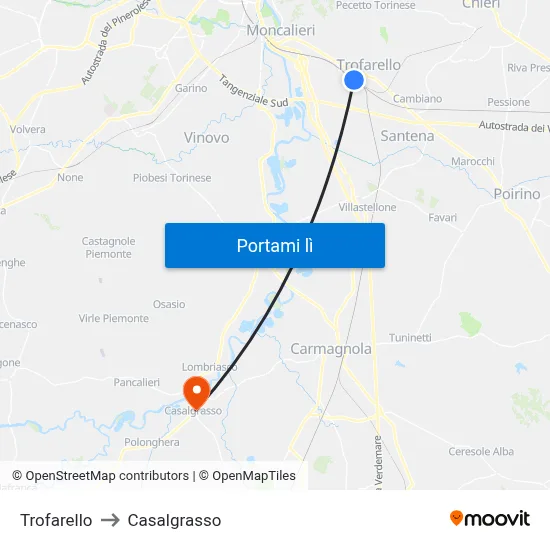 Trofarello to Casalgrasso map
