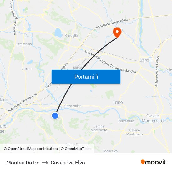 Monteu Da Po to Casanova Elvo map