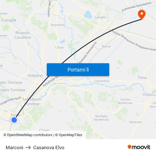 Marconi to Casanova Elvo map