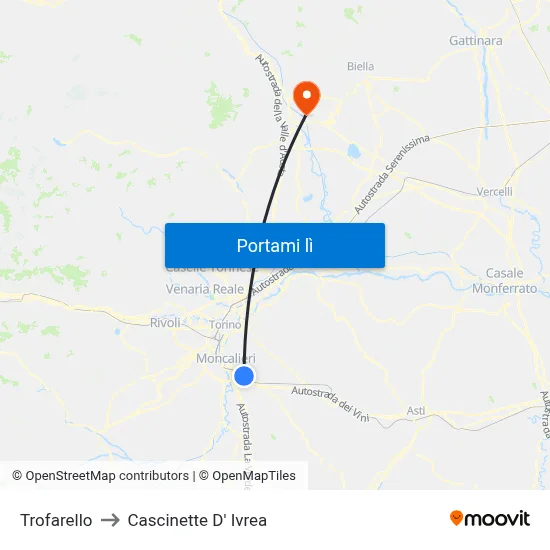 Trofarello to Cascinette D' Ivrea map