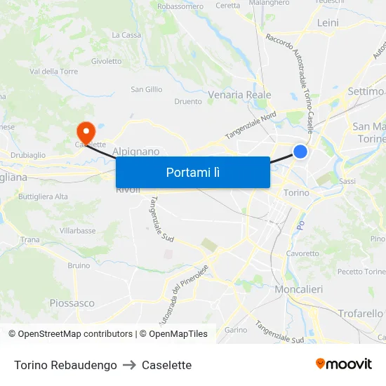 Torino Rebaudengo to Caselette map