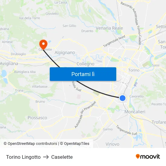 Torino Lingotto to Caselette map