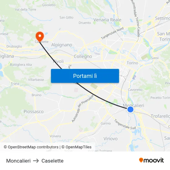 Moncalieri to Caselette map