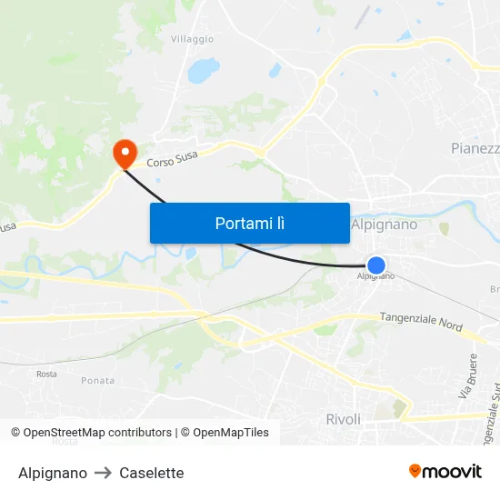 Alpignano to Caselette map