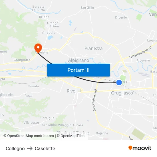 Collegno to Caselette map