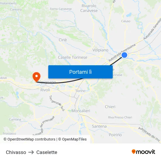 Chivasso to Caselette map