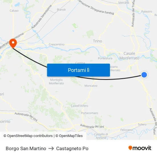 Borgo San Martino to Castagneto Po map