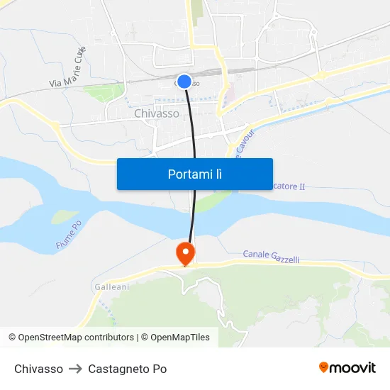 Chivasso to Castagneto Po map