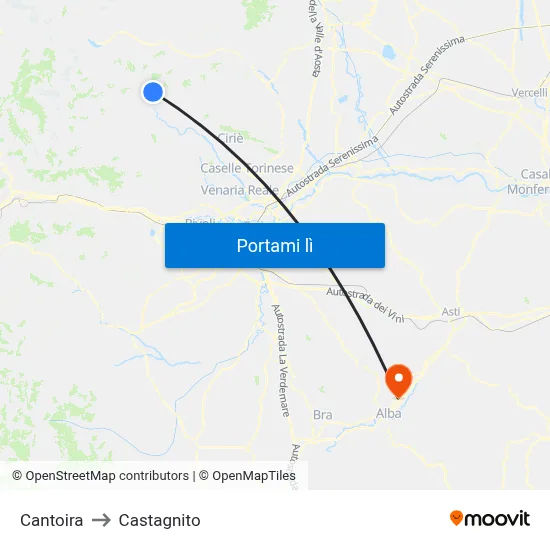 Cantoira to Castagnito map