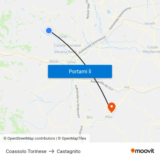 Coassolo Torinese to Castagnito map