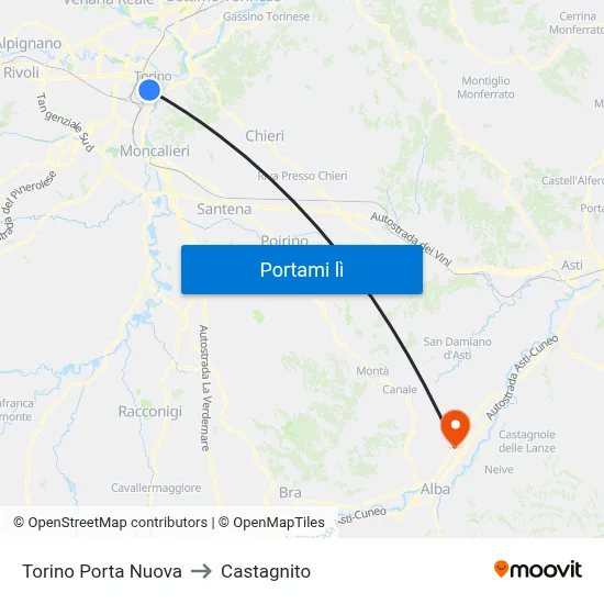 Torino Porta Nuova to Castagnito map