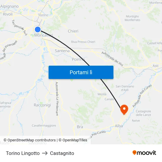 Torino Lingotto to Castagnito map