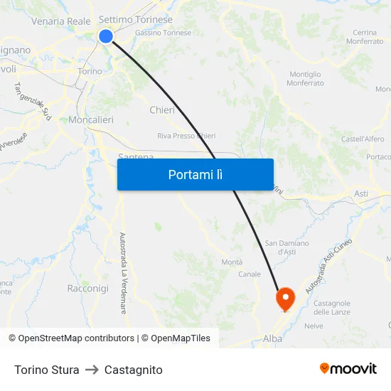 Torino Stura to Castagnito map