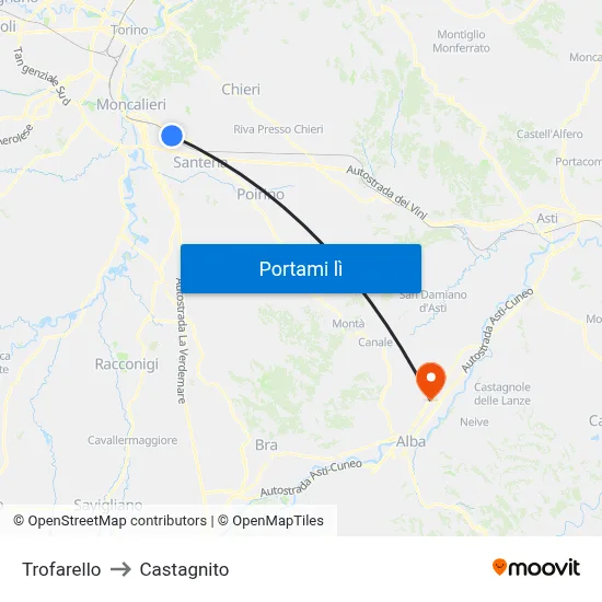 Trofarello to Castagnito map