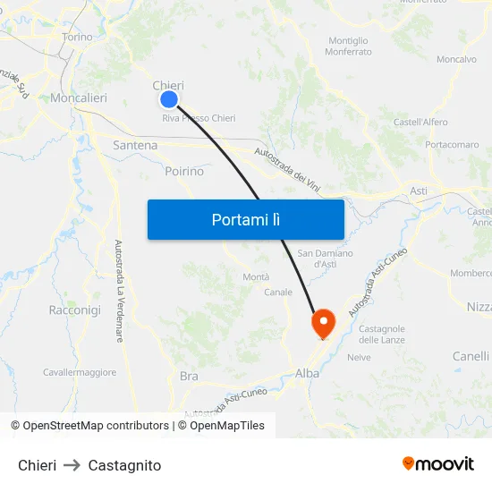 Chieri to Castagnito map