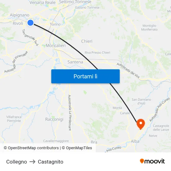 Collegno to Castagnito map
