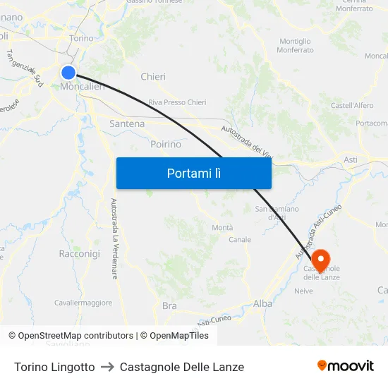 Torino Lingotto to Castagnole Delle Lanze map