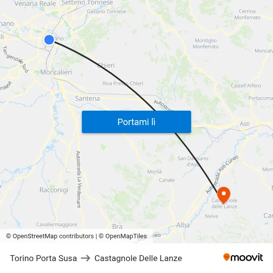 Torino Porta Susa to Castagnole Delle Lanze map