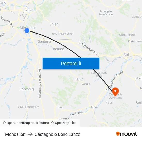 Moncalieri to Castagnole Delle Lanze map
