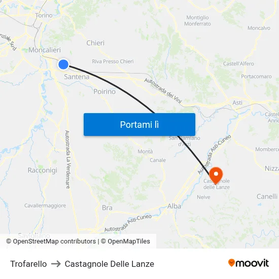 Trofarello to Castagnole Delle Lanze map