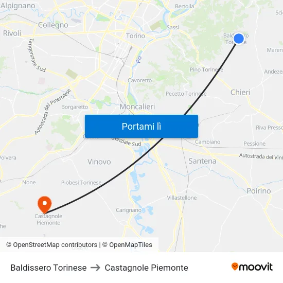 Baldissero Torinese to Castagnole Piemonte map