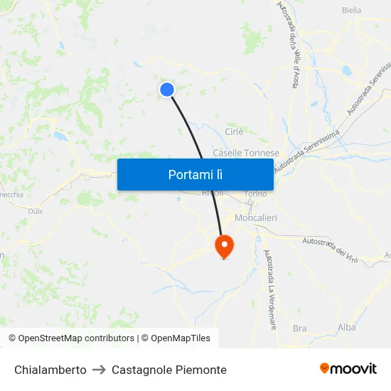 Chialamberto to Castagnole Piemonte map